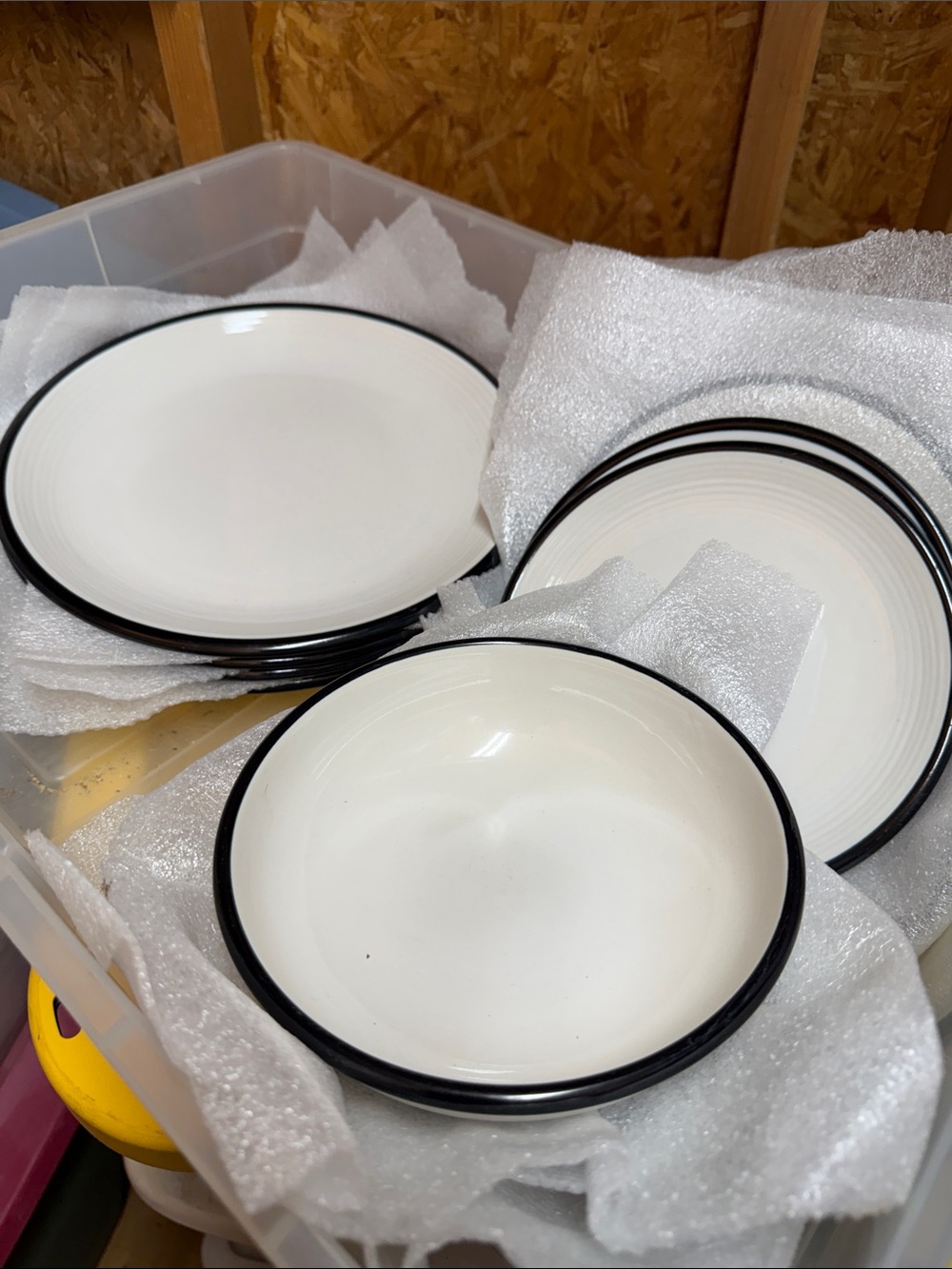 Classic White Ceramic Dinnerware Set with Black Rim - White/Black